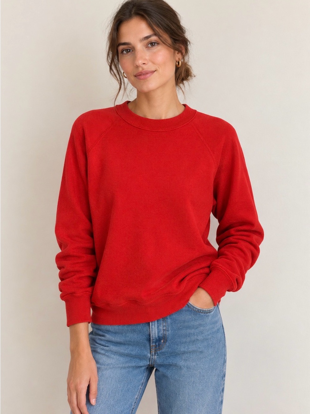 Classic Vintage Women's Crewneck Sweatshirt in Red M Made in USA Raglan Sleeve